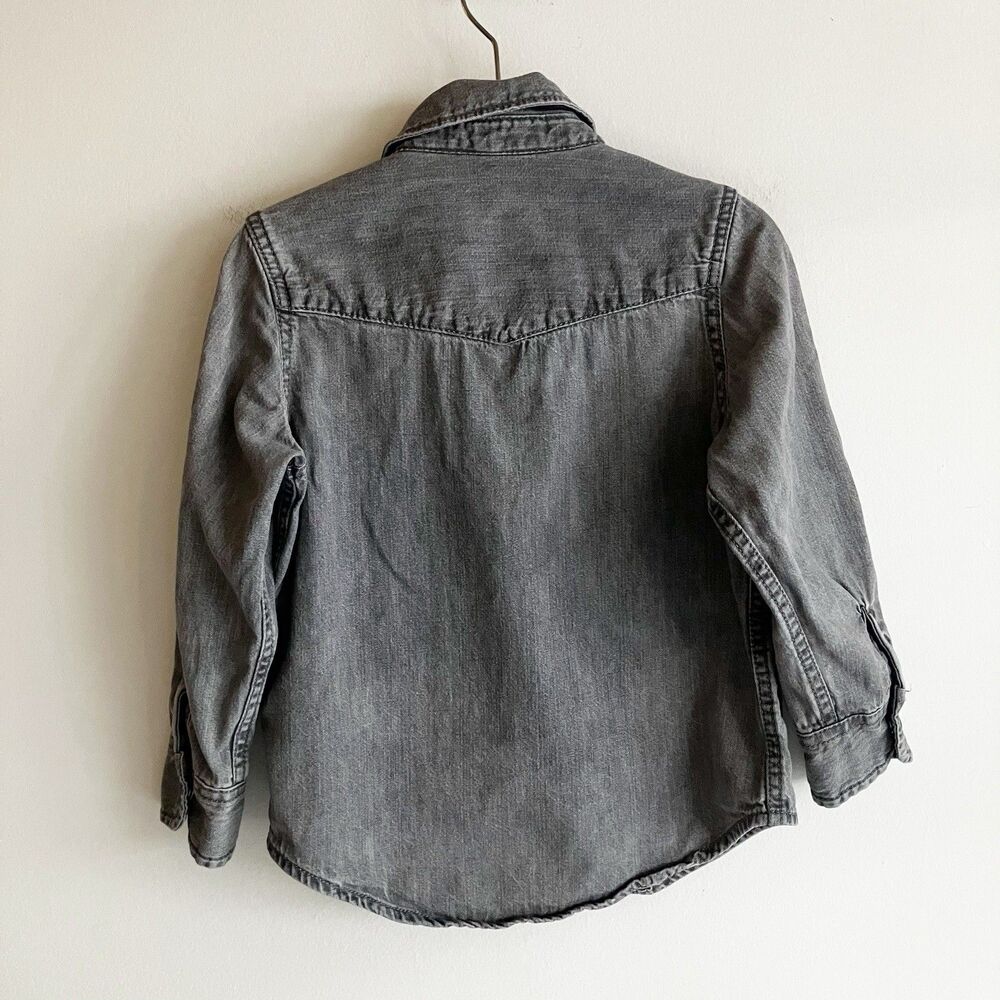 babyGap Size 4 Chambray Pearl Snap Shirt Black Gray Long Sleeve Boys Unisex - Picture 4 of 6